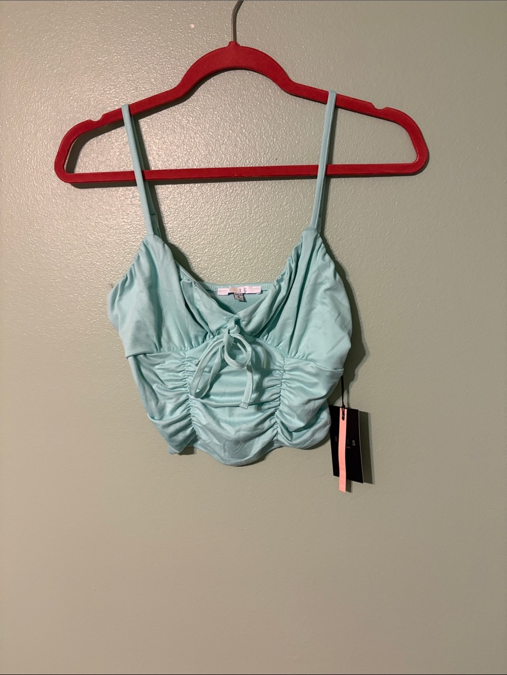iris Mint Ruched Tie-Front Crop Top
